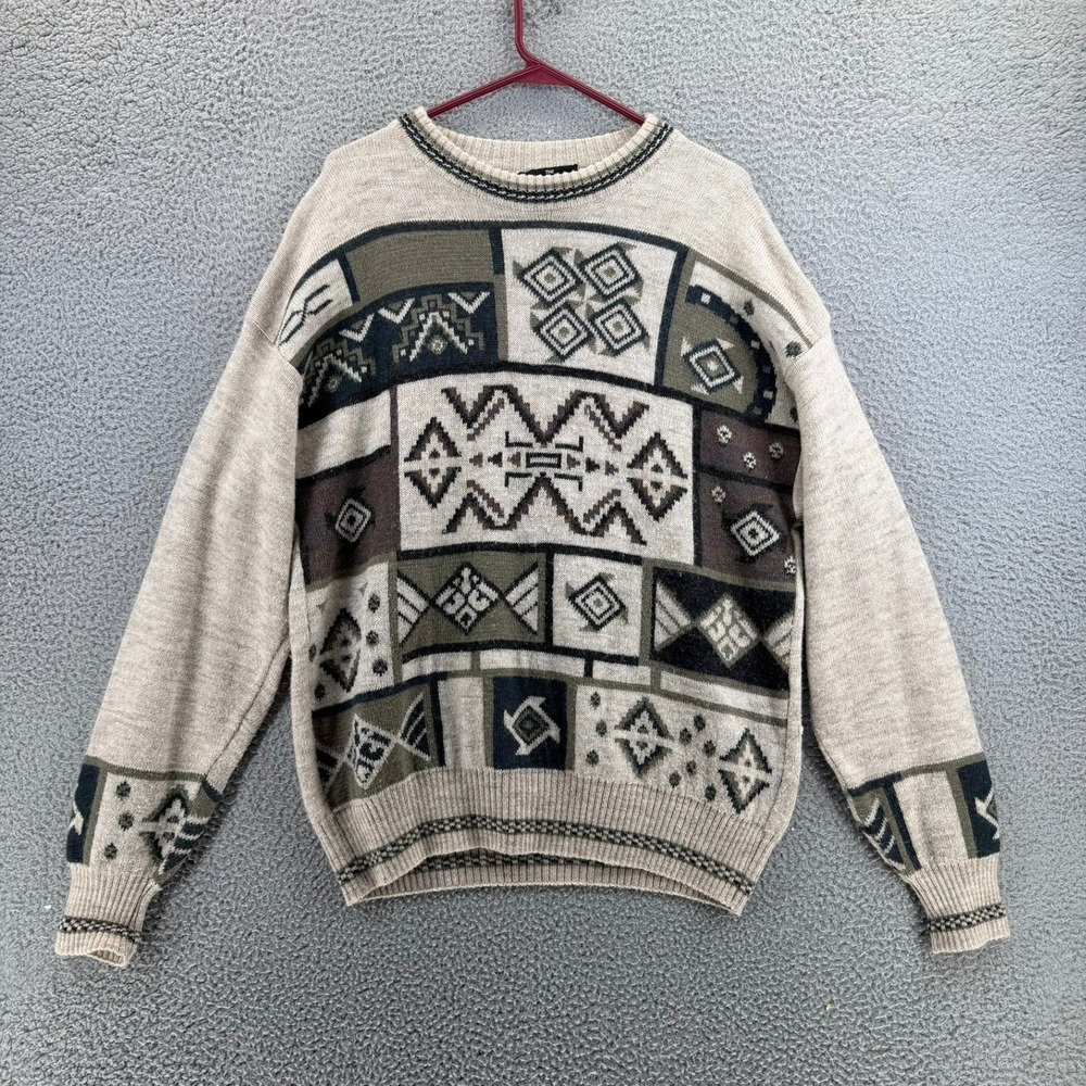 The Italian Sweater Co Men Large Geometric Wool Mohair Alpaca Knit Sweater Italy